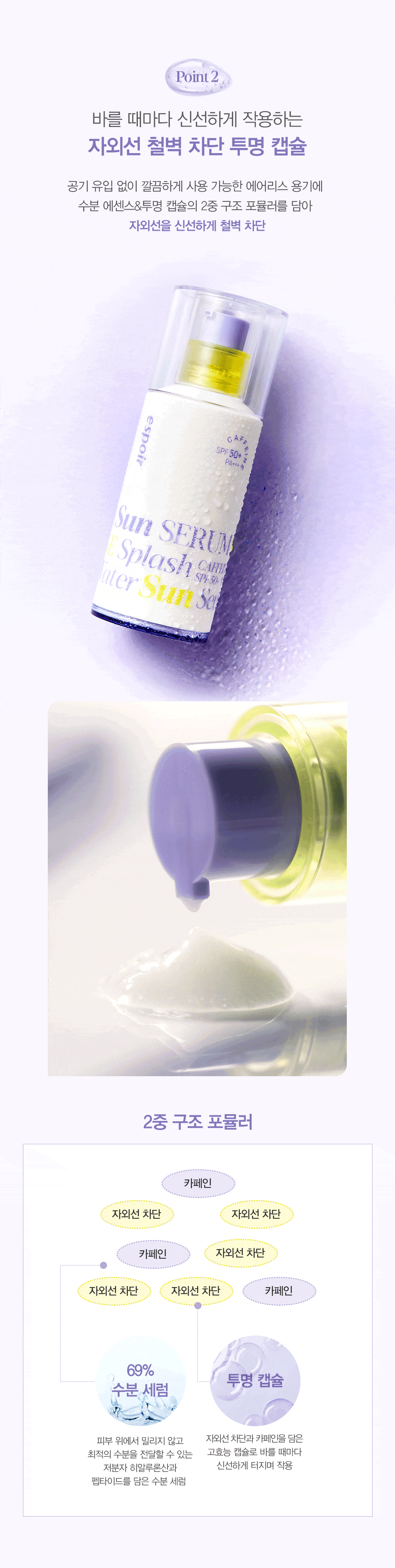 Point 2 : 바를 때마다 신선하게 작용하는 자외선 철벽 차단 투명 캡슐